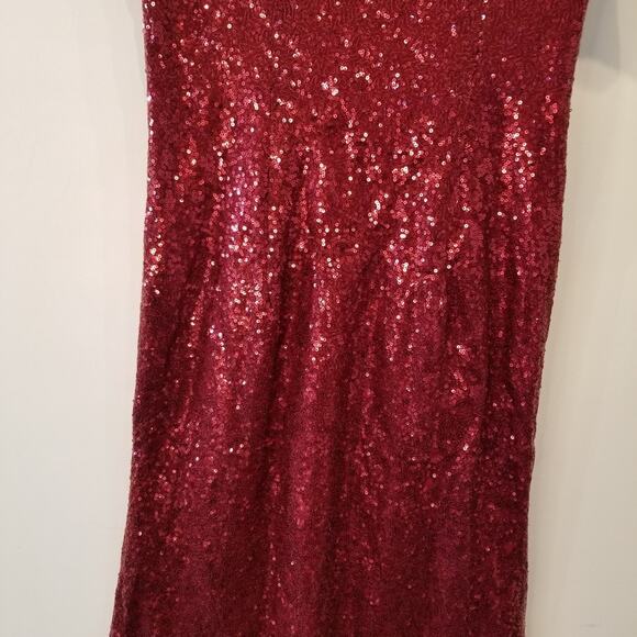 Red Sequin Maxi Long Dress Custom Made Low Back Cap Sleeves Women Juniors Size 7 - Picture 12 of 16